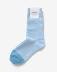 Balboa skyblue cotton crew sock with Hooray label tag – showcasing the two-tone design and craftsmanship.