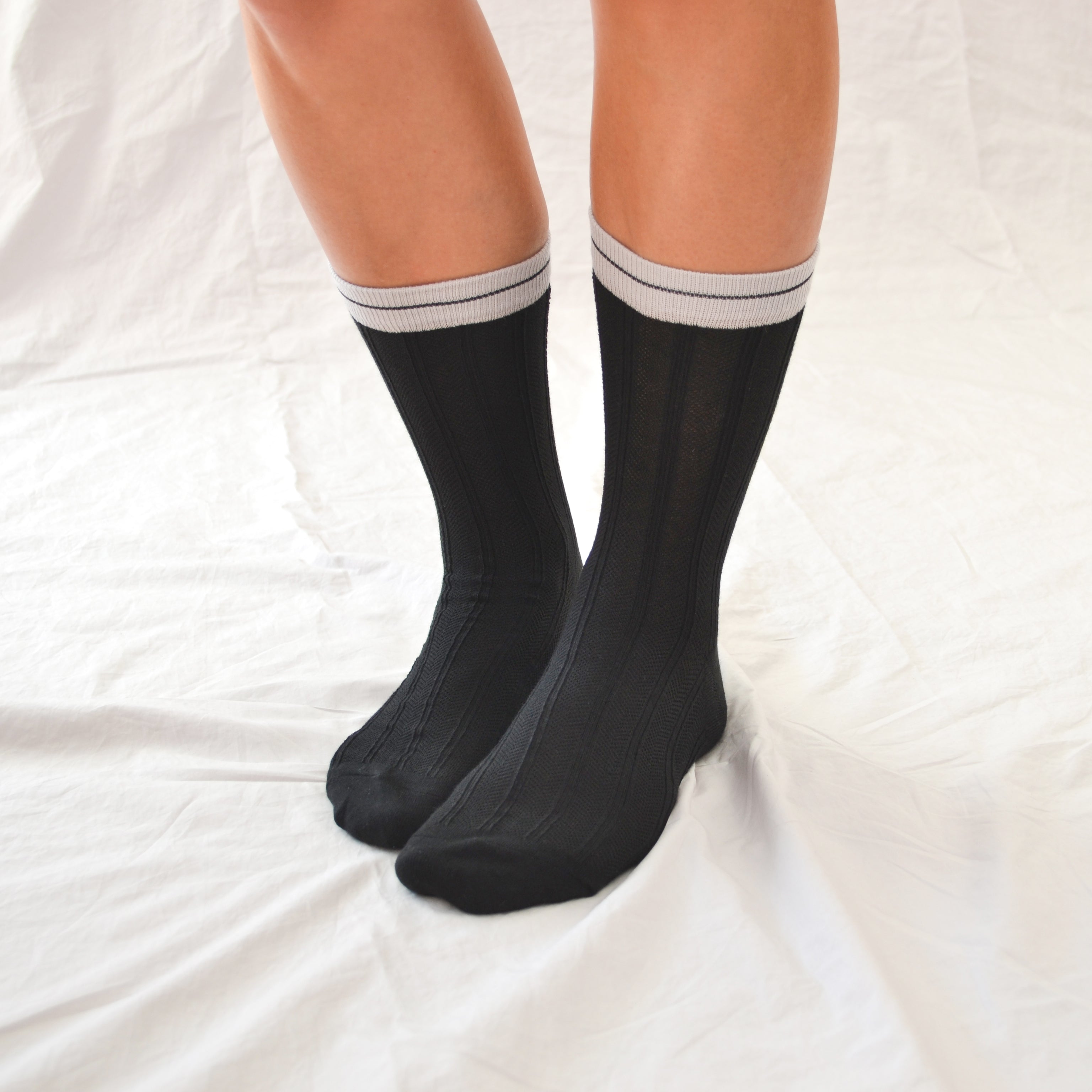 Union mid-crew socks – a charming blend of cuteness and classiness in stylish Blue and timeless Black. Size: Small (US women’s shoe size: 4-8)