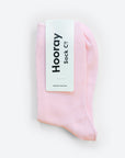 Hooray Sock Co.'s Everyday Pink Cotton Socks: Comfy, colorful, and unisex. 80% cotton, 20% spandex. Machine washable. Made in South Korea. Fits US women's shoe sizes 4-10.