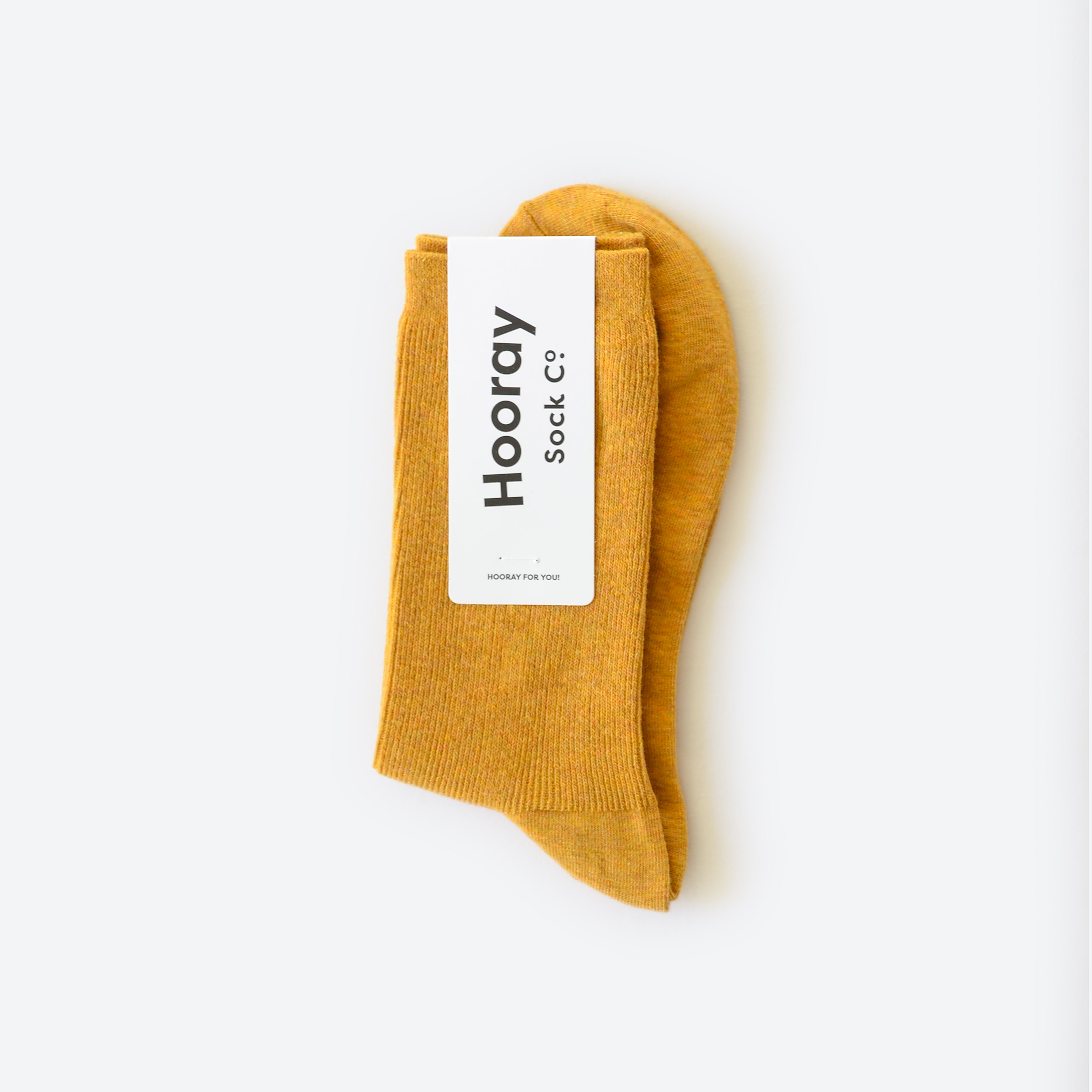 Hooray Sock Co.&#39;s Goldenrod Crew Socks: Everyday Cotton with sunshine-y style. Unisex design, shorter crew length. 80% cotton, 20% spandex. Made in South Korea. Small (Women&#39;s 4-10).