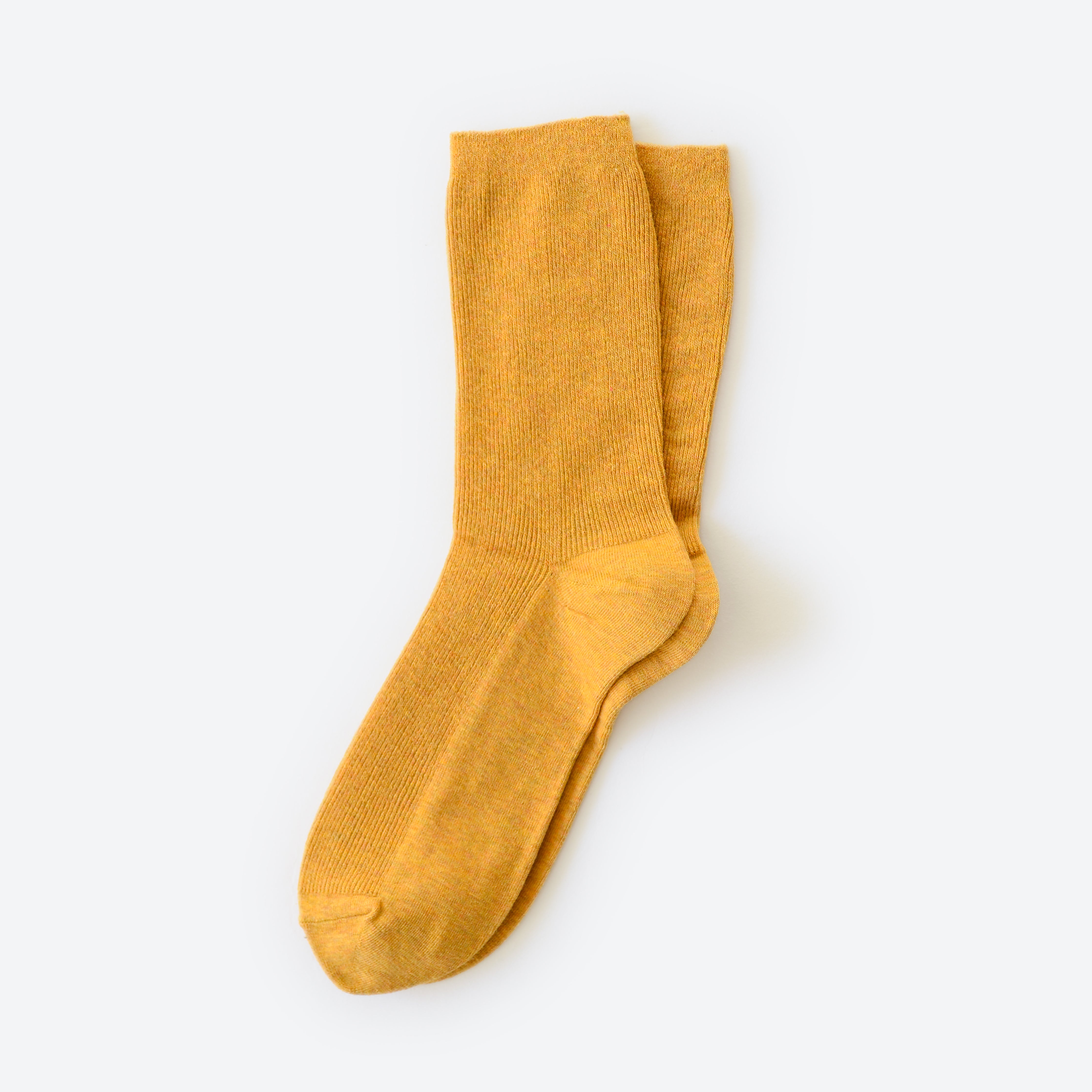 Hooray Sock Co.&#39;s Goldenrod Crew Socks: Everyday Cotton with sunshine-y style. Unisex design, shorter crew length. 80% cotton, 20% spandex. Made in South Korea. Small (Women&#39;s 4-10).