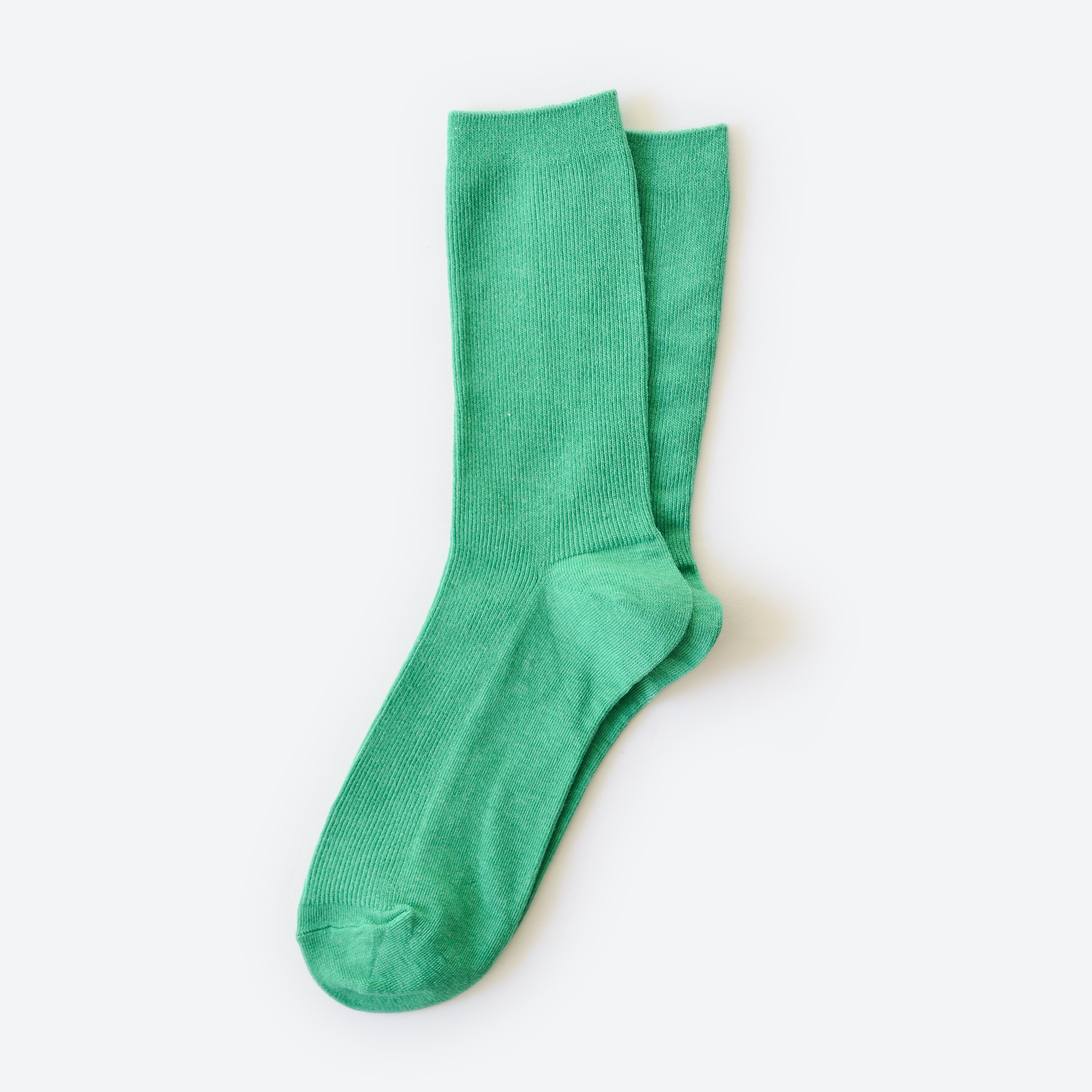 Hooray Sock Co.&#39;s Moss Crew Socks: Verdant vibe in cozy cotton. Shorter crew length. 80% cotton, 20% spandex. Made in South Korea. Small (Women&#39;s 4-10).