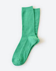 Hooray Sock Co.'s Moss Crew Socks: Verdant vibe in cozy cotton. Shorter crew length. 80% cotton, 20% spandex. Made in South Korea. Small (Women's 4-10).