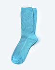Hooray Sock Co.'s Sky Crew Socks: Everyday comfort in Sky Blue. Unisex design, shorter crew length. 80% cotton, 20% spandex. Made in South Korea. Size: Small (Women's 4-10).