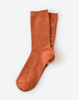 Hooray Sock Co.'s Spice Crew Socks. Everyday comfort and style in Spice Brown. Unisex, shorter crew length. 80% cotton, 20% spandex. Size: Small (Women’s 4-10).