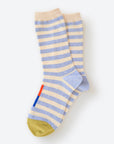 Hooray Sock Co.'s Greenwich Crew Socks: Lightweight, Cozy crew socks. Classic light blue & white stripes. Crew length. 80% cotton, 20% spandex. Made in South Korea. Unisex. Large (Men's 8-12) Small (Women's 4-10).