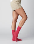 Hooray Sock Co.'s Fuchsia Crew Socks: Everyday Cotton comfort with fetching Fuchsia flair. Crew length, 80% cotton, 20% spandex. Made in South Korea. Unisex. Small (Women's 4-10). 