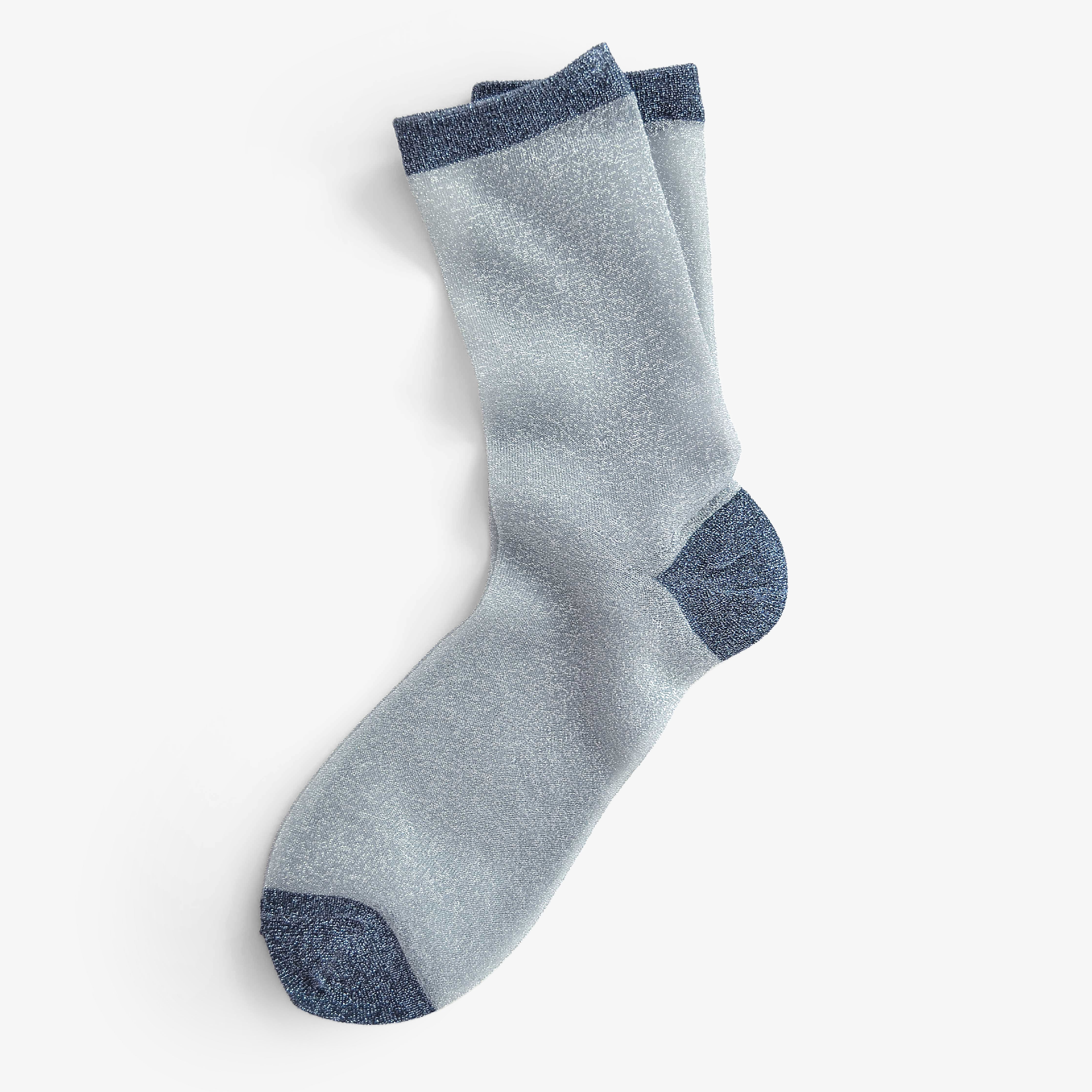 Elevate your style with Broadway socks in Black, Silver, Brick, or Blue. Short crew length with subtle metallic thread. Made in South Korea.