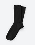 Hooray Sock Co. Raven Merino Wool Crew Socks. Everyday ease and flair in dark black. Crew length, 20% Merino Wool, 35% Spandex, 45% Acrylic. Size: Small (US women’s 4-10)