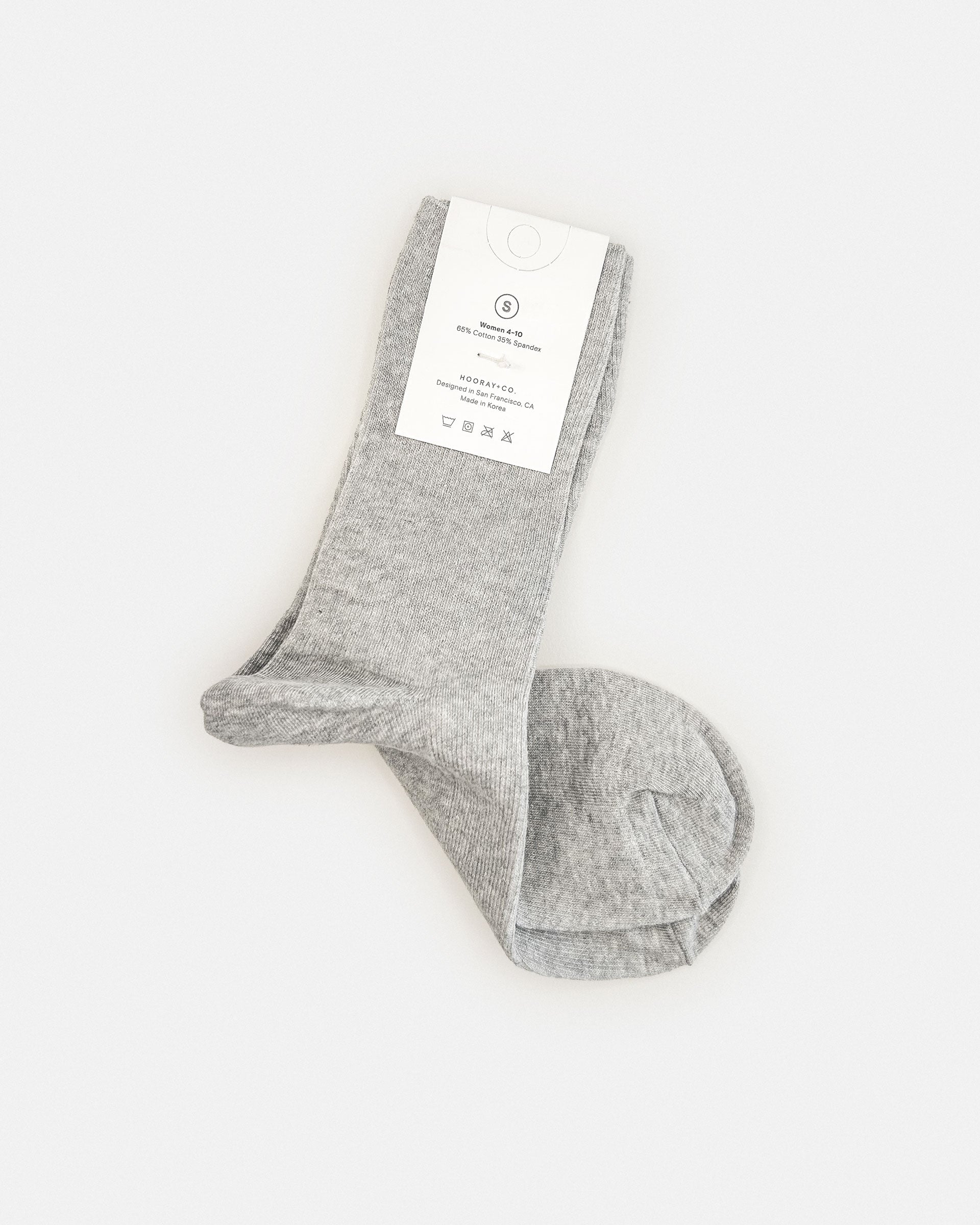 Hooray Sock Co.'s Cement Crew Socks: Everyday Cotton, Colorful hues, Comfy & Stylish. Petite crew, Cement grey, 65% cotton, 20% spandex. Made in South Korea. Unisex. Small (Women’s 4-10).