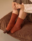 Two Tone Crew Socks — Chestnut Brown