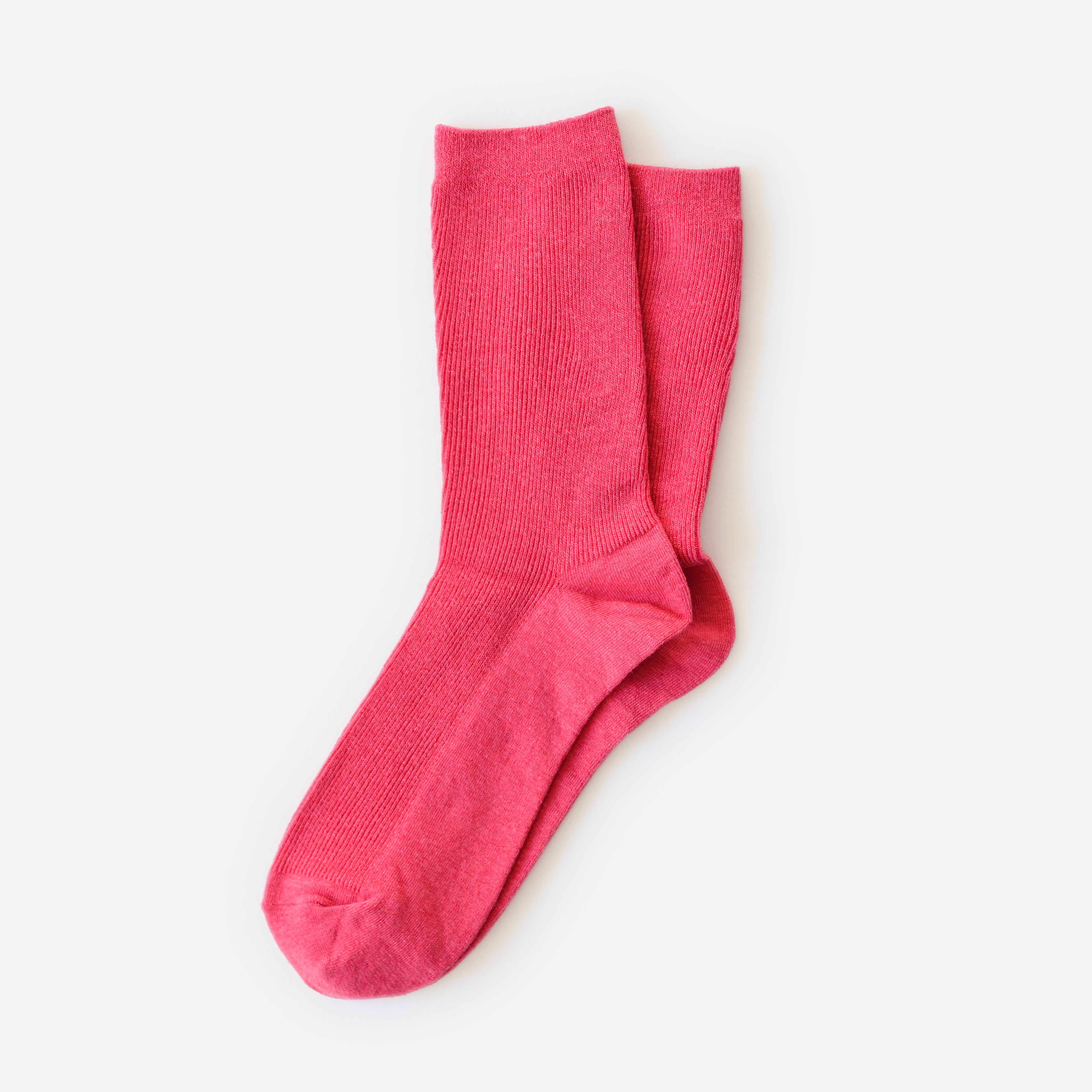 Hooray Sock Co.&#39;s Fuchsia Crew Socks: Everyday Cotton comfort with fetching Fuchsia flair. Crew length, 80% cotton, 20% spandex. Made in South Korea. Unisex. Small (Women&#39;s 4-10). 