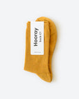 Hooray Sock Co.'s Goldenrod Crew Socks: Everyday Cotton with sunshine-y style. Unisex design, shorter crew length. 80% cotton, 20% spandex. Made in South Korea. Small (Women's 4-10).