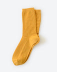 Hooray Sock Co.'s Goldenrod Crew Socks: Everyday Cotton with sunshine-y style. Unisex design, shorter crew length. 80% cotton, 20% spandex. Made in South Korea. Small (Women's 4-10).