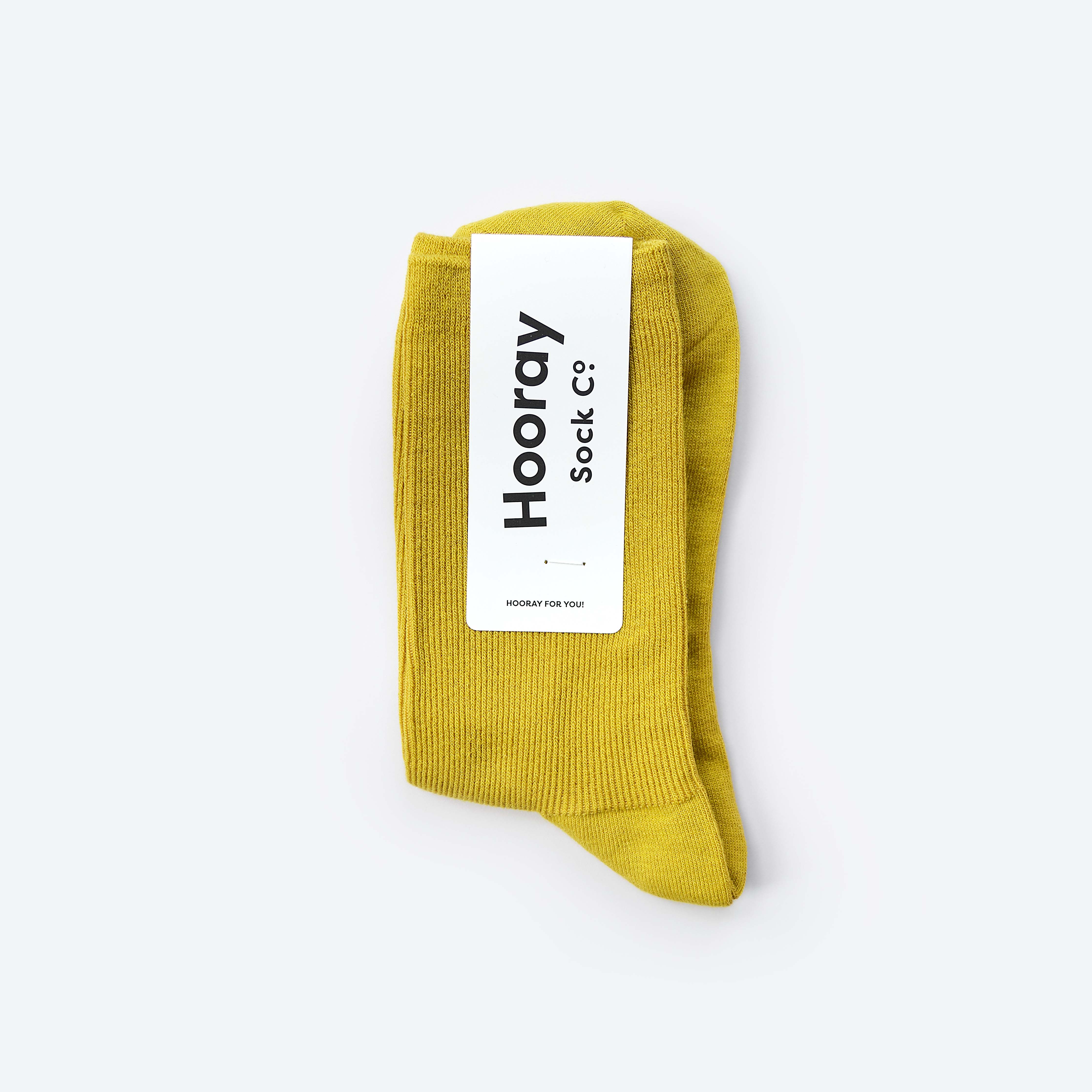 Hooray Sock Co.'s Munsell Crew Socks: Vibrant style in bright Green Yellow. Shorter crew length. 80% cotton, 20% spandex. Made in South Korea. Small (Women's 4-10).