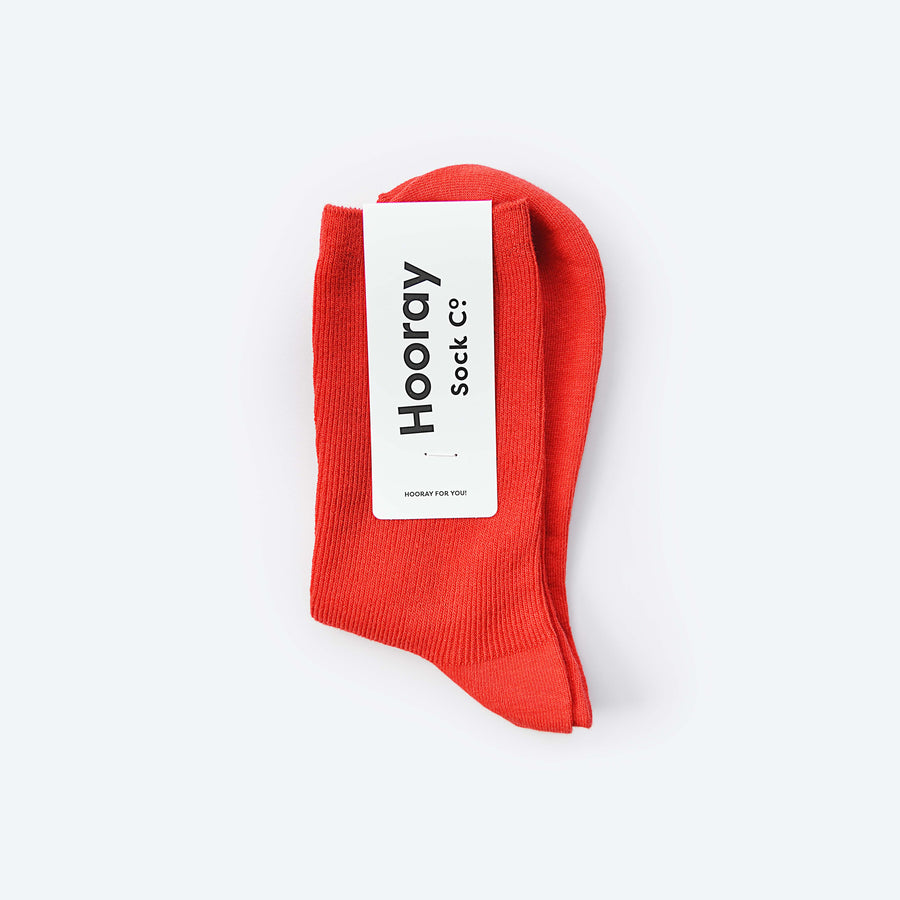 Hooray Sock Co.'s Scarlet Crew Socks: Comfort and poppin' colors in Everyday Cotton. Shorter crew length. 80% cotton, 20% spandex. Made in South Korea. Small (Women's 4-10).