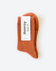 Hooray Sock Co.'s Spice Crew Socks. Everyday comfort and style in Spice Brown. Unisex, shorter crew length. 80% cotton, 20% spandex. Size: Small (Women’s 4-10).