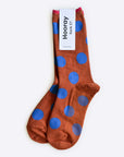 Hooray Sock Co. Panhandle Polka Dot Crew Socks. Fun and sassy crew socks with polka dots. Crew length, 80% cotton, 20% spandex. Sizes: Large (US men’s 8-12), Small (US women's 4-10)