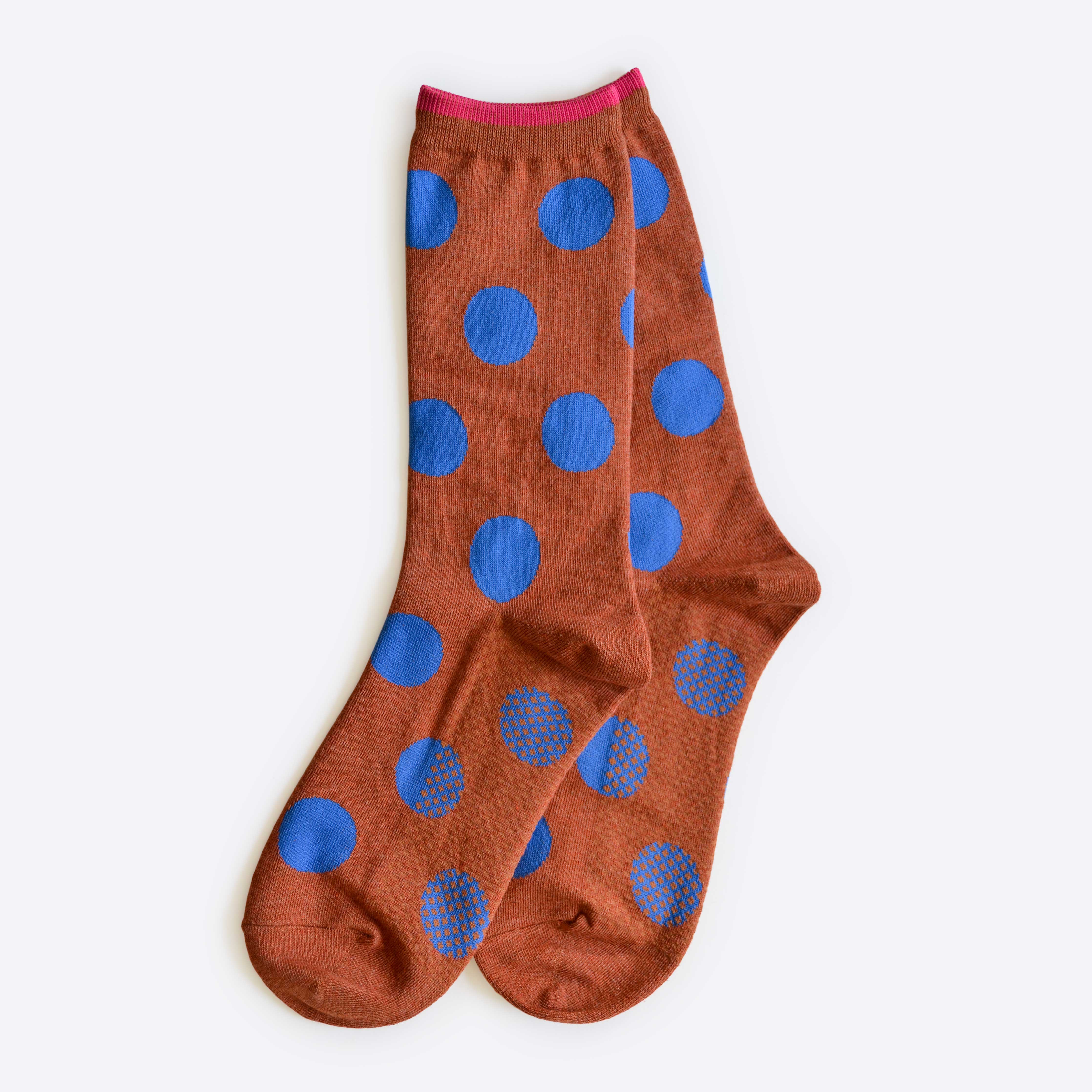 Hooray Sock Co. Panhandle Polka Dot Crew Socks. Fun and sassy crew socks with polka dots. Crew length, 80% cotton, 20% spandex. Sizes: Large (US men’s 8-12), Small (US women&#39;s 4-10)