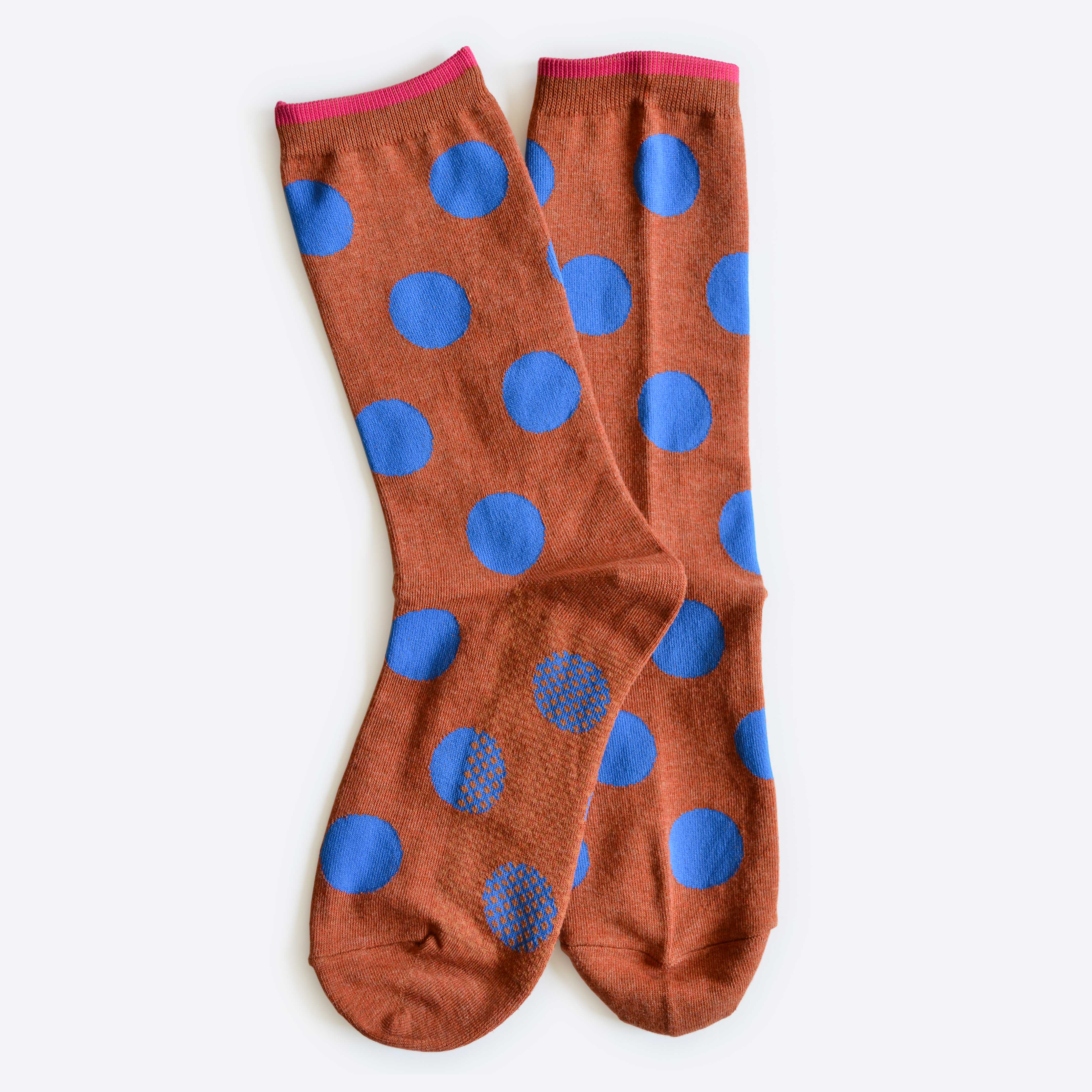 Hooray Sock Co. Panhandle Polka Dot Crew Socks. Fun and sassy crew socks with polka dots. Crew length, 80% cotton, 20% spandex. Sizes: Large (US men’s 8-12), Small (US women&#39;s 4-10)