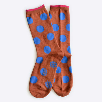 Hooray Sock Co. Panhandle Polka Dot Crew Socks. Fun and sassy crew socks with polka dots. Crew length, 80% cotton, 20% spandex. Sizes: Large (US men’s 8-12), Small (US women's 4-10)