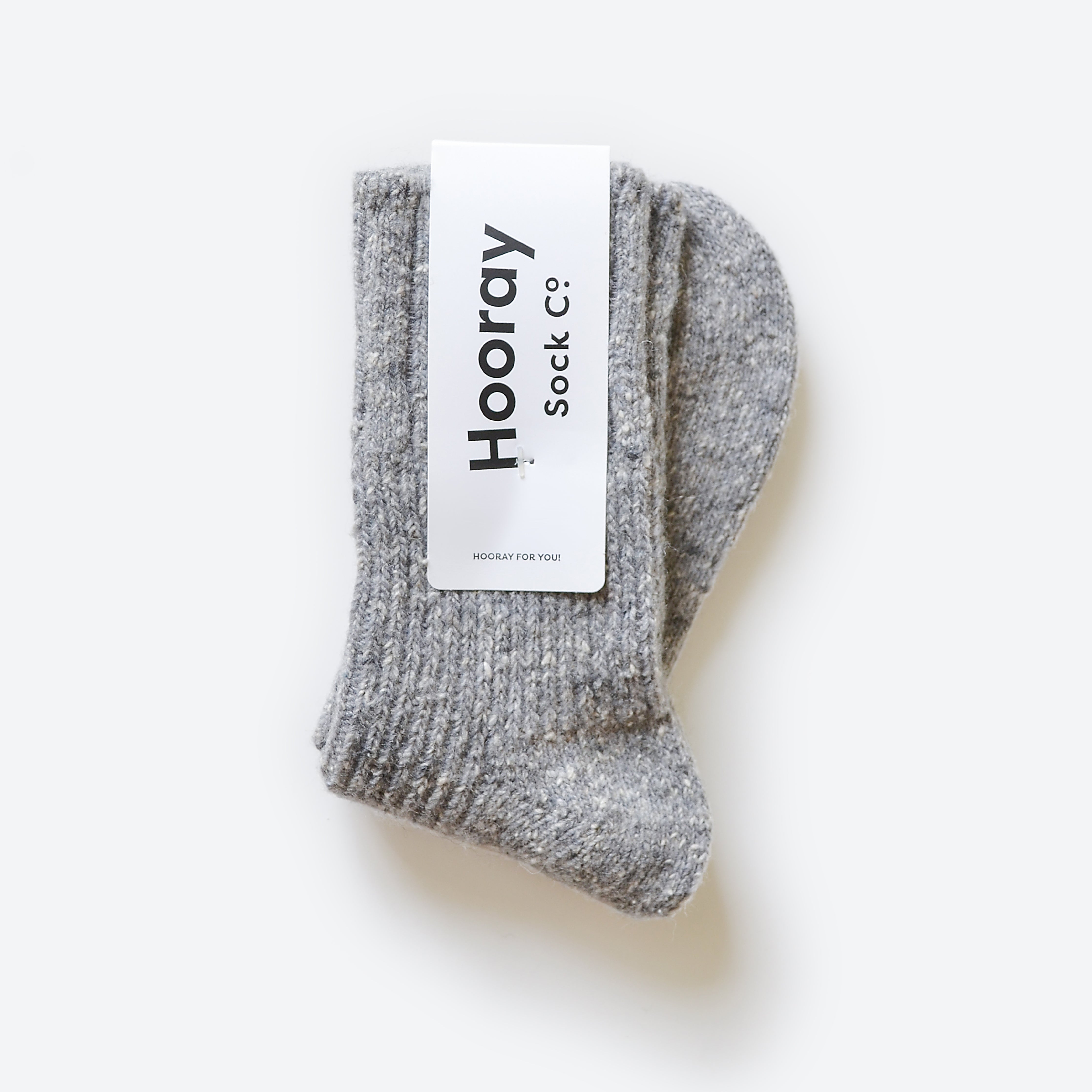 Hooray Sock Co. Jumper Light Grey Wool Socks. Classic cozy comfort in wool. Shorter crew length, 45% Wool, 15% Spandex, 40% Acrylic. Size: Small (US women's 4-10).