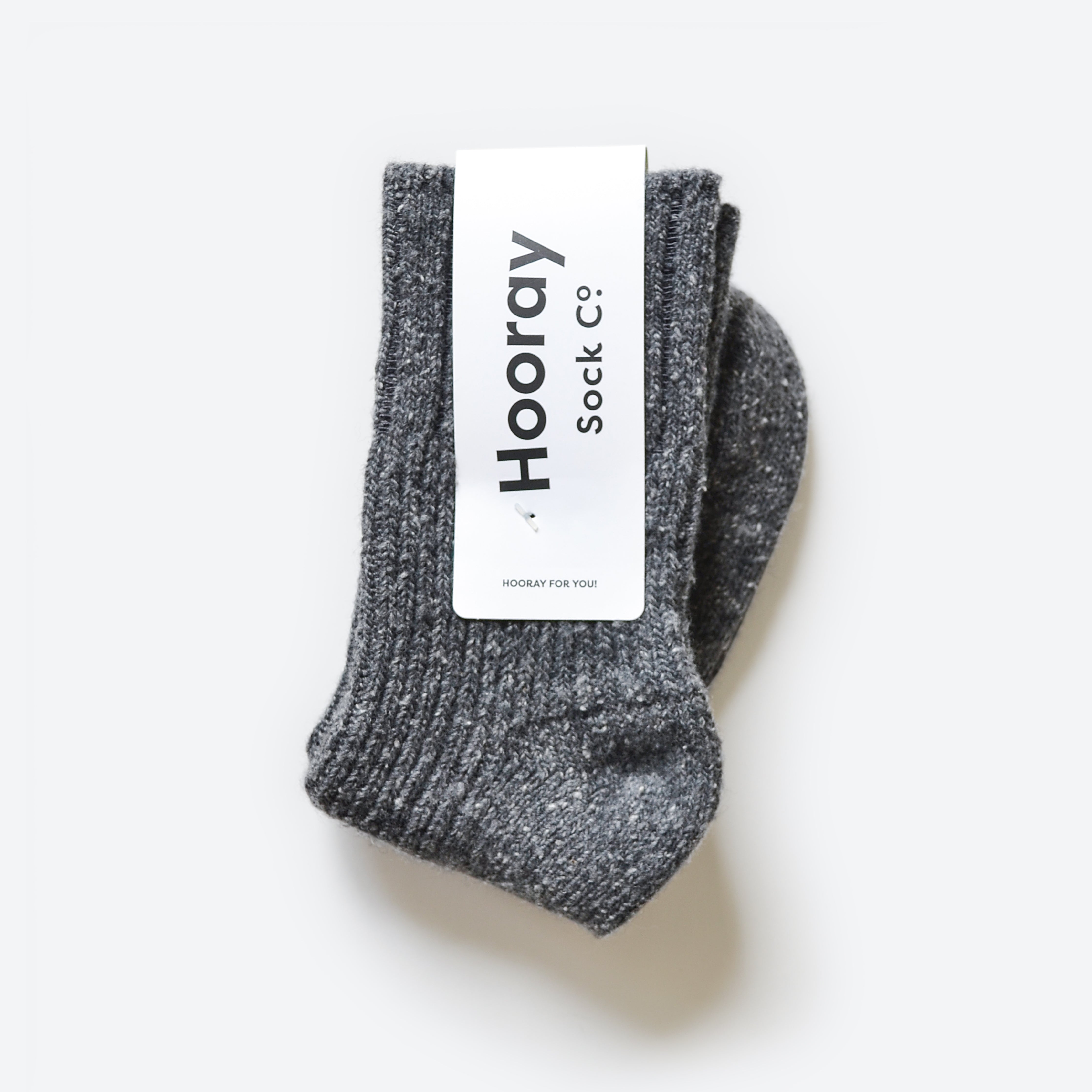 Hooray Sock Co. Jumper Dark Grey Wool Socks. Classic cozy comfort in wool. Shorter crew length, 45% Wool, 15% Spandex, 40% Acrylic. Size: Small (US women&#39;s 4-10). 