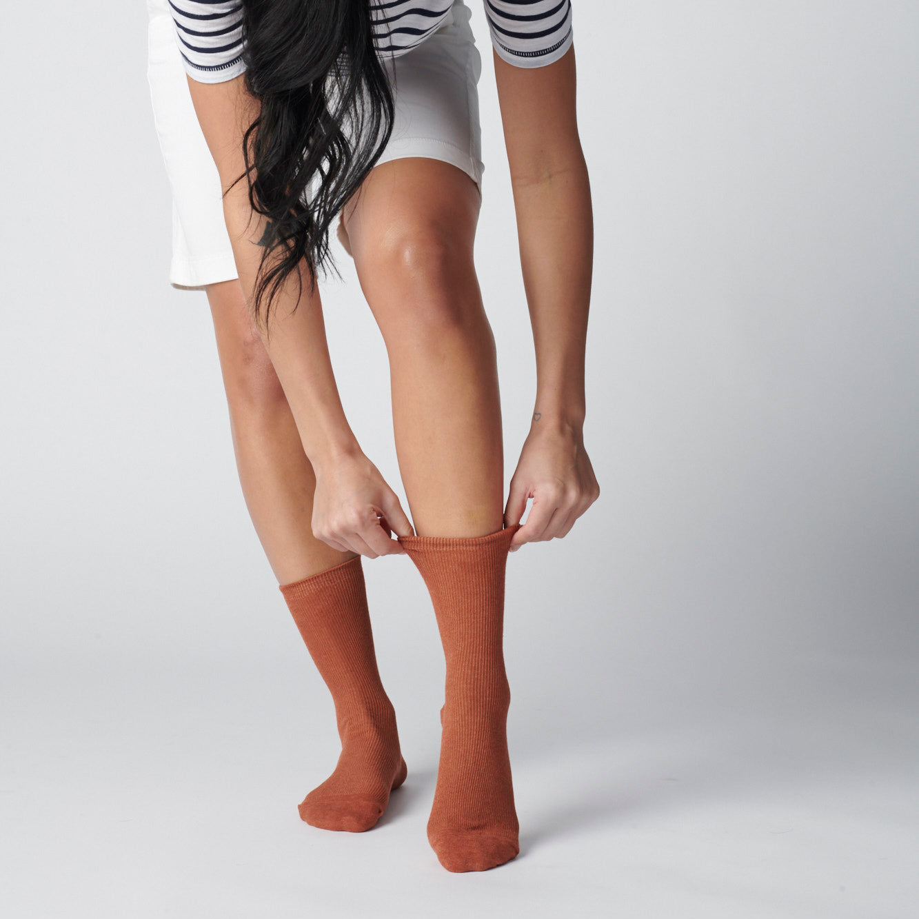 Hooray Sock Co.&#39;s Spice Crew Socks. Everyday comfort and style in Spice Brown. Unisex, shorter crew length. 80% cotton, 20% spandex. Size: Small (Women’s 4-10).