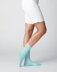 Hooray Sock Co.'s Seafoam Crew Socks: Calm and easy style with Everyday Cotton. Shorter crew length. 80% cotton, 20% spandex. Made in South Korea. Small (Women's 4-10).