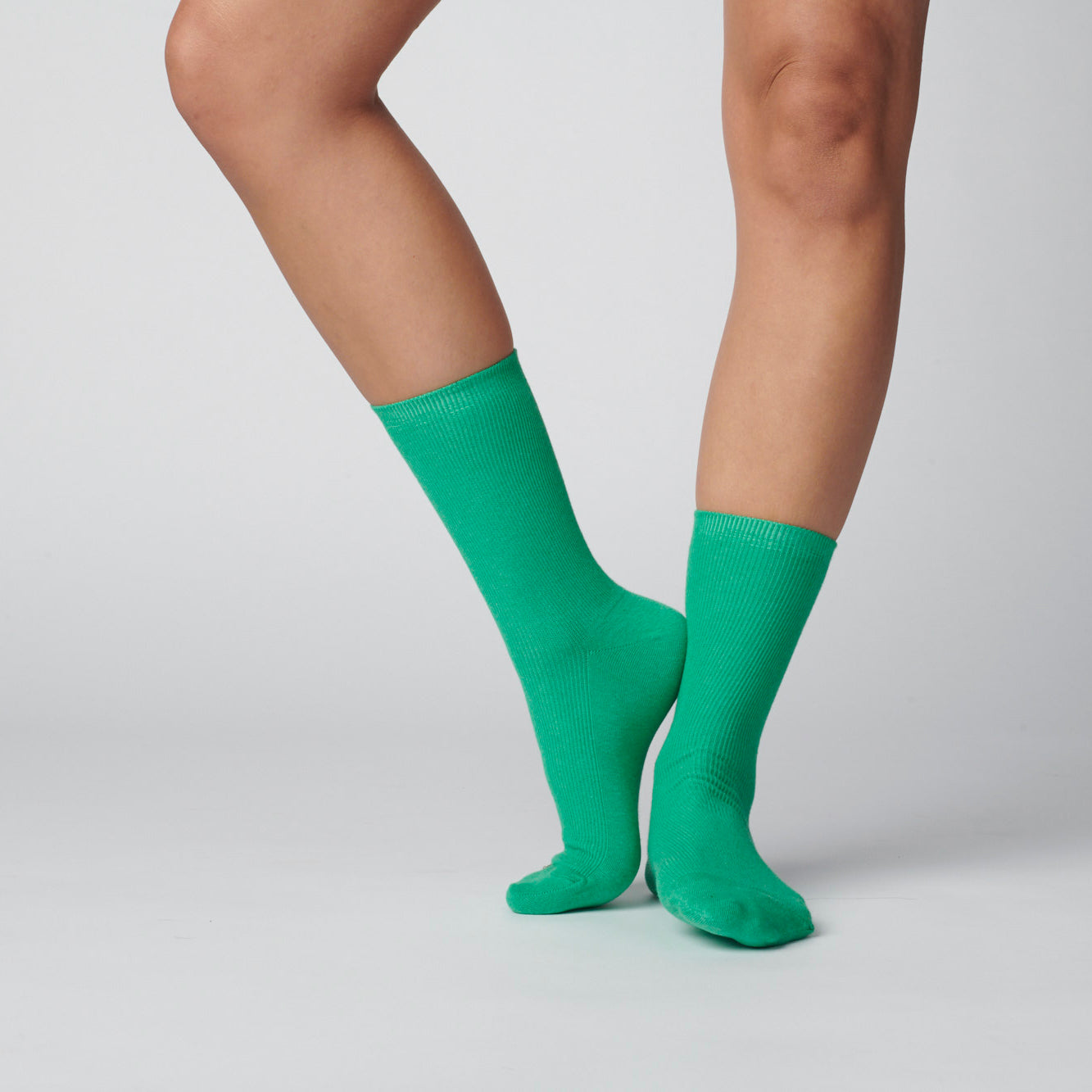 Hooray Sock Co.'s Moss Crew Socks: Verdant vibe in cozy cotton. Shorter crew length. 80% cotton, 20% spandex. Made in South Korea. Small (Women's 4-10).