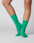 Hooray Sock Co.'s Moss Crew Socks: Verdant vibe in cozy cotton. Shorter crew length. 80% cotton, 20% spandex. Made in South Korea. Small (Women's 4-10).