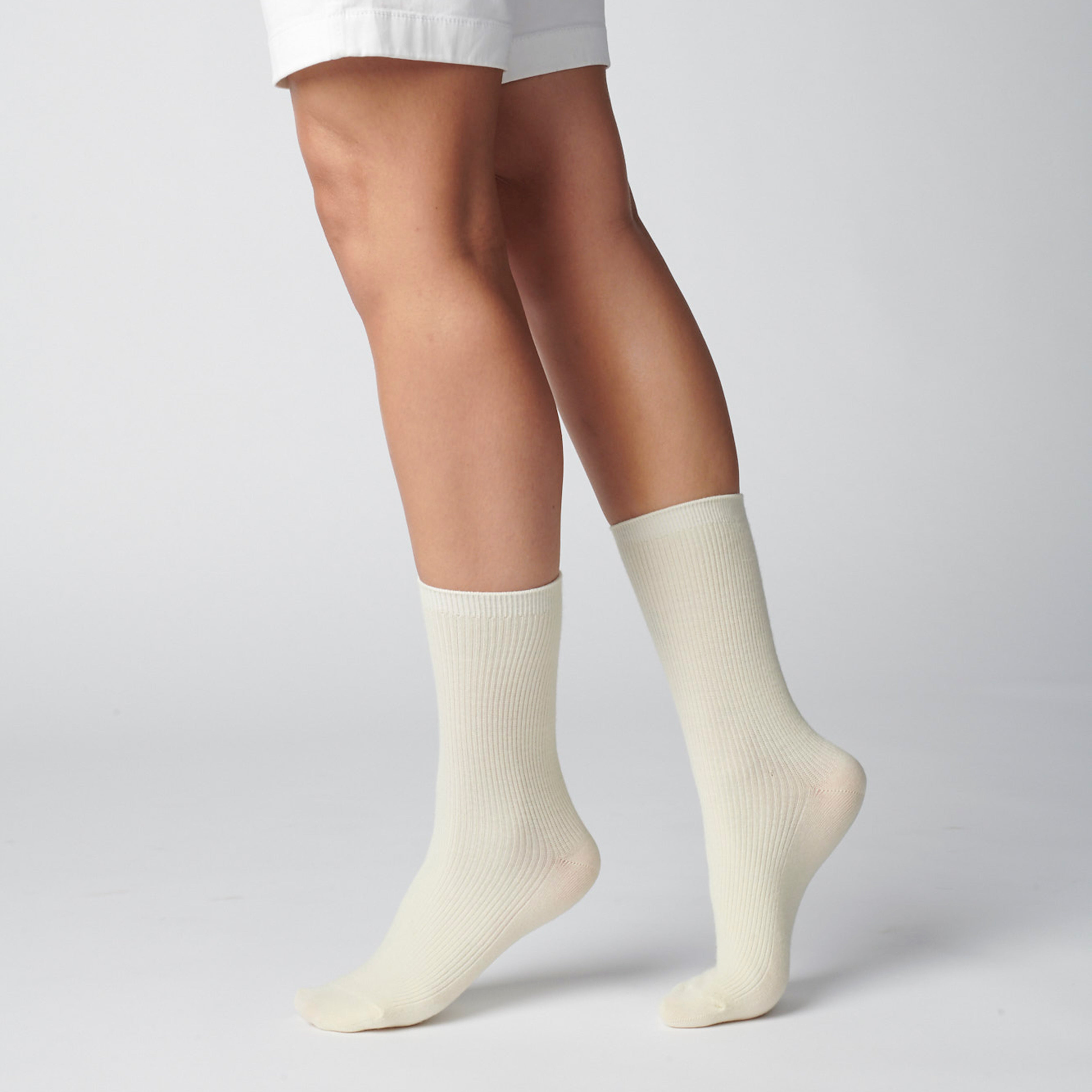 Hooray Sock Co. Cream Merino Wool Crew Socks. Soft, comfy, chic. Short crew in off white cream. 20% Merino Wool. 