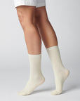 Hooray Sock Co. Cream Merino Wool Crew Socks. Soft, comfy, chic. Short crew in off white cream. 20% Merino Wool. 
